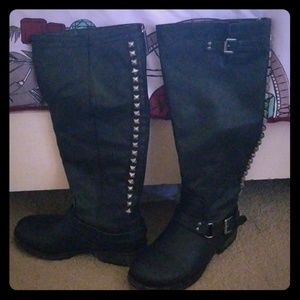 Biker studded boots punk black goth